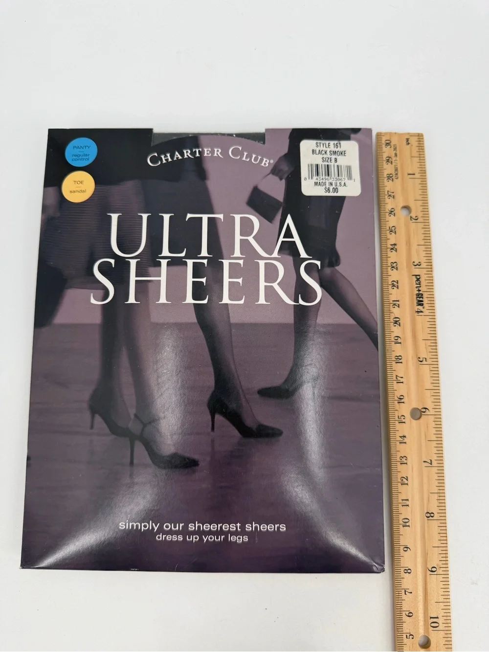 Charter Club Pantyhose Size B Ultra Sheer VTG Black Smoke Style 161 Sandal Toe